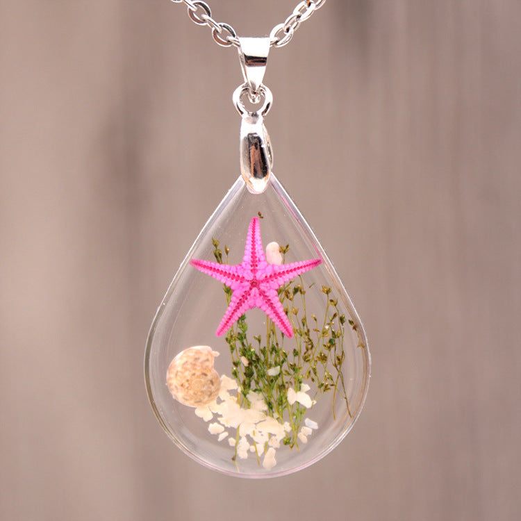 Wholesale 12pcs Natural Starfish Specimen Creative Resin Dripping Glue Necklace
