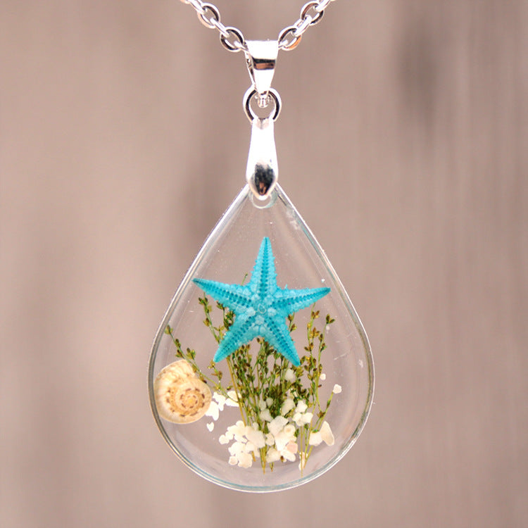 Wholesale 12pcs Natural Starfish Specimen Creative Resin Dripping Glue Necklace