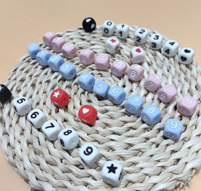 Wholesale Soft, Hot Selling 0-9 Numbers, Hearts, Stars 12pcs/14pcs Various Colors Silicone Beads