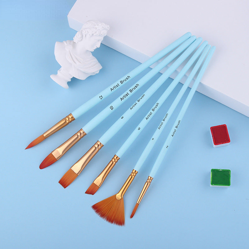 Wholesale 6-piece Wood Pole Mixed Nylon Watercolor Brush Set