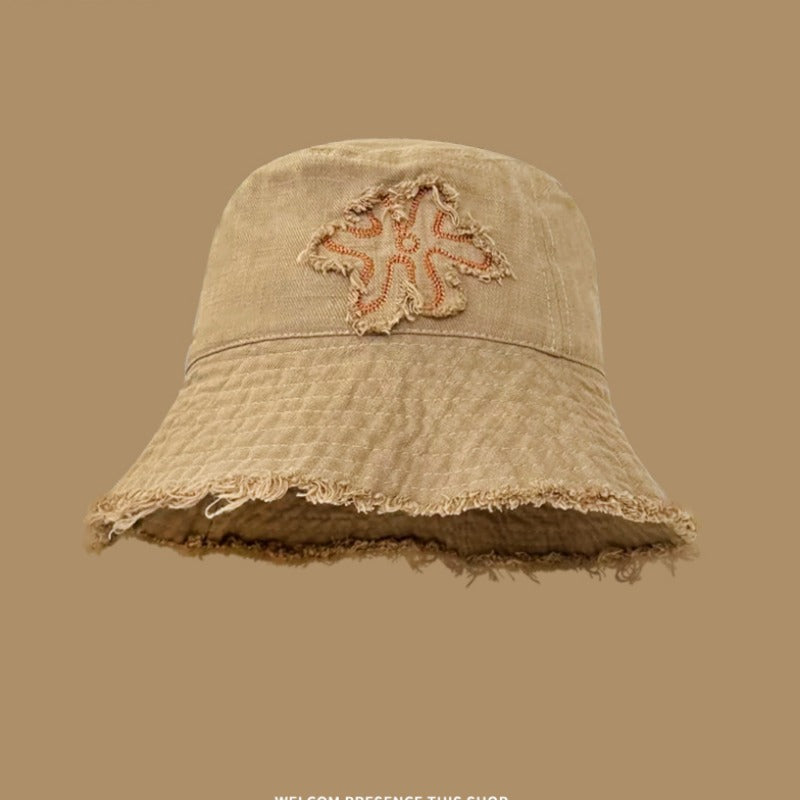 Wholesale Flower Embroidered Raw Edge Thin Bucket Hat