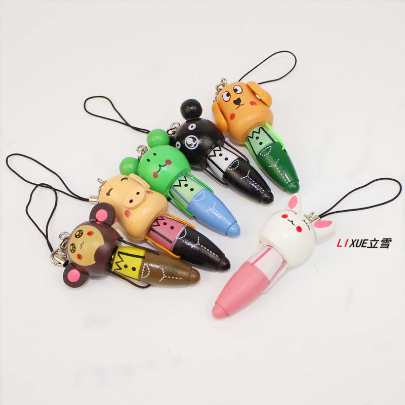 Wholesale Cute Japanese style wooden cartoon animal ballpoint pen mini pen with pendant