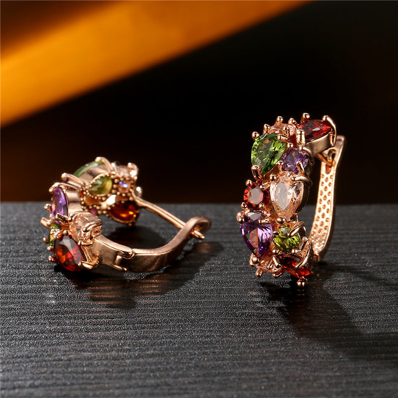 Wholesale Colorful Crystal Zircon Rose Gold Earrings
