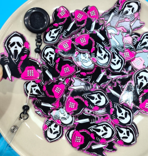 Wholesale 10pcs Halloween Ghost  Acrylic Flat Back Badge Scroll Keychain