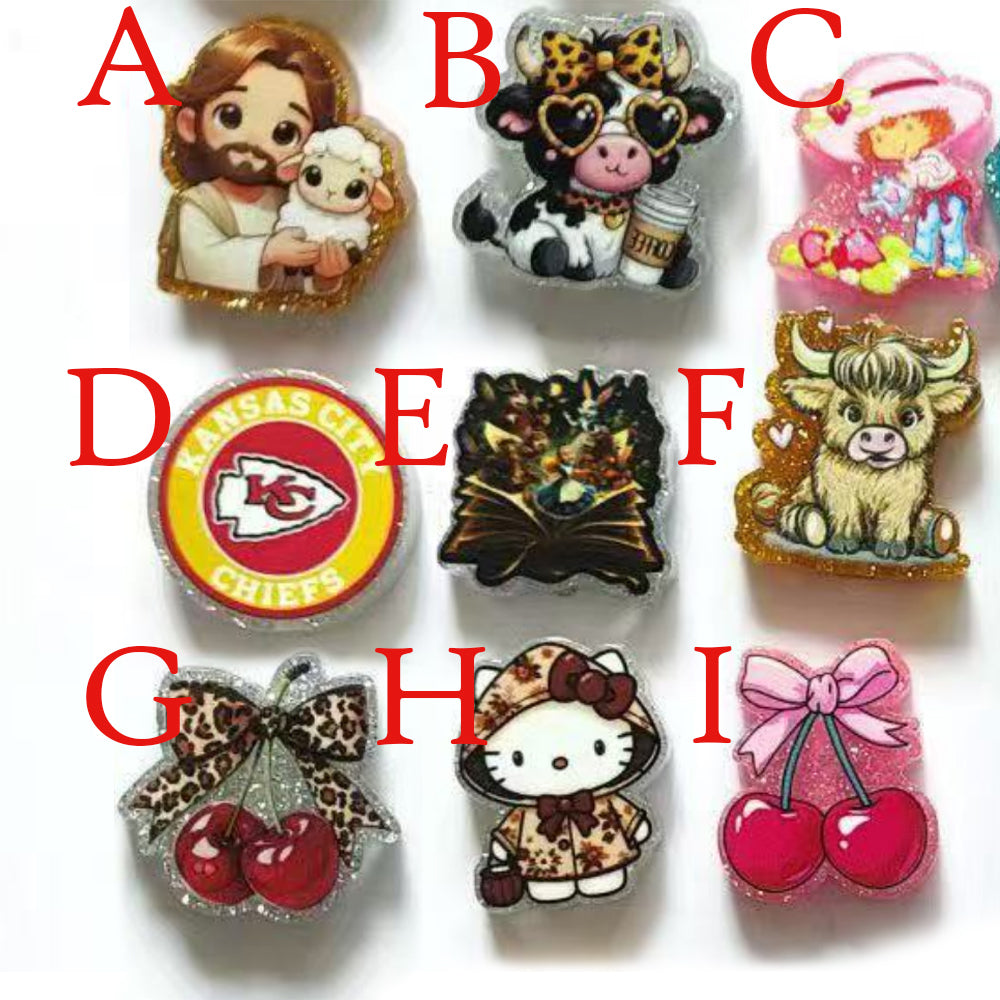 Wholesale 10 Pcs  Pattern  2D Acrylic Glittery DIY Acrylic Flat Back