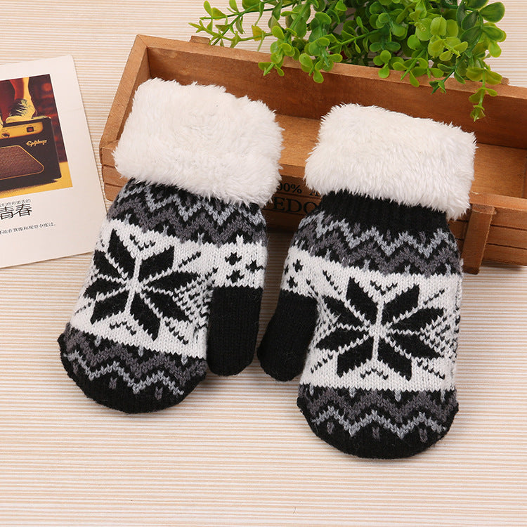 Wholesale Autumn and Winter Plus Fleece and Thick Bag Boy Deer Knitting Wool Points Finger Children's Warm Gloves