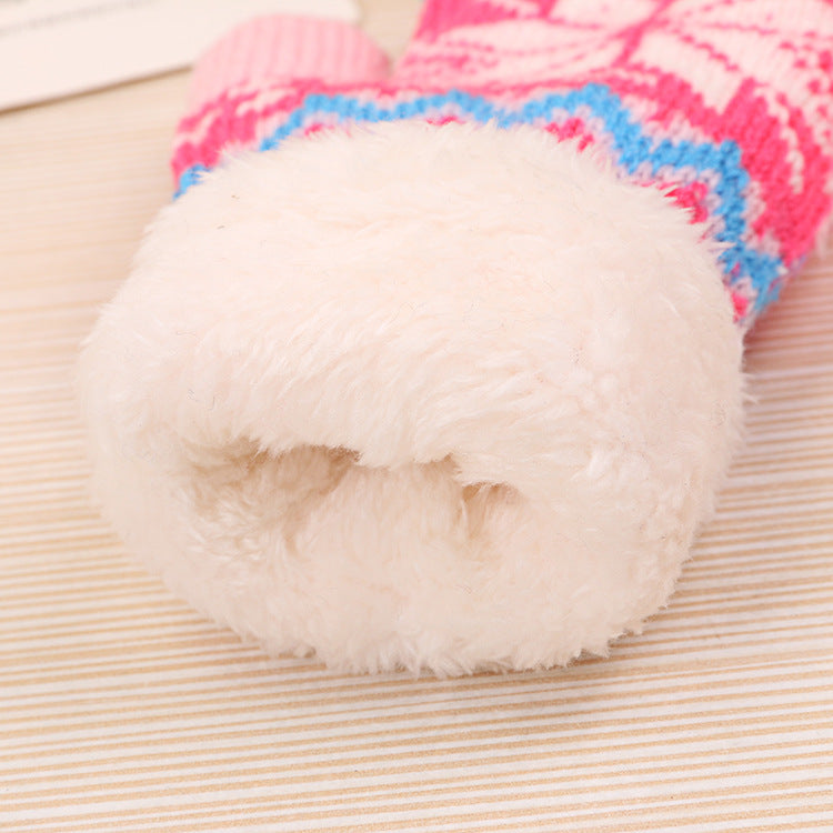 Wholesale Autumn and Winter Plus Fleece and Thick Bag Boy Deer Knitting Wool Points Finger Children's Warm Gloves