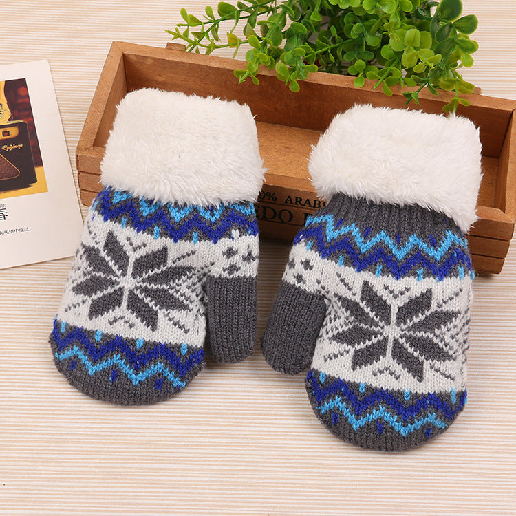 Wholesale Autumn and Winter Plus Fleece and Thick Bag Boy Deer Knitting Wool Points Finger Children's Warm Gloves