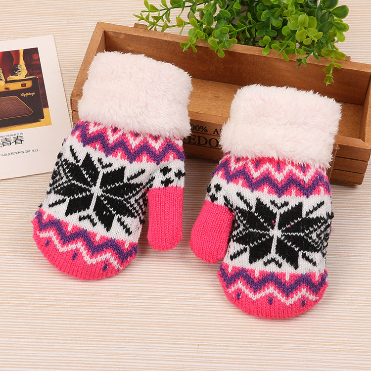 Wholesale Autumn and Winter Plus Fleece and Thick Bag Boy Deer Knitting Wool Points Finger Children's Warm Gloves