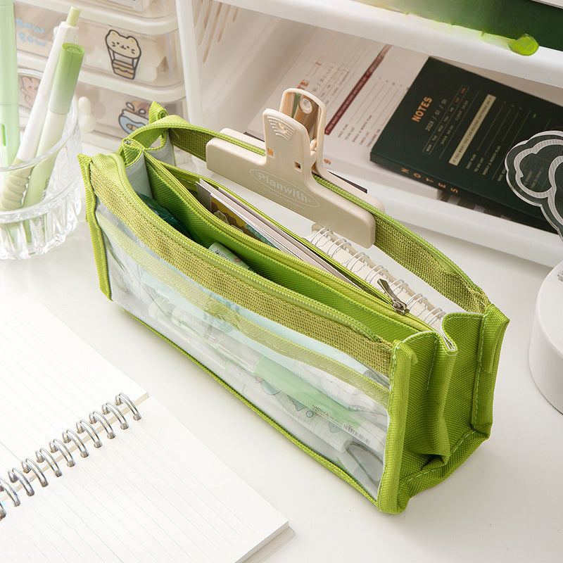 Wholesale Large Capacity Six-layer Transparent Canvas Pencil Case