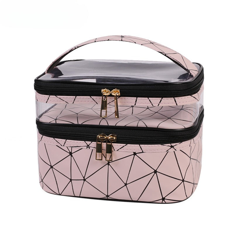 Wholesale PVC Transparent Double-layer Makeup Bag, Multifunctional Portable Waterproof Toiletries Bag, Storage Bag
