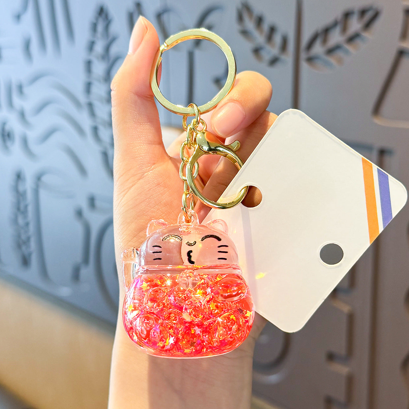 Wholesale Cute Quicksand Glow-in-the-dark Beckoning Cat Keychain