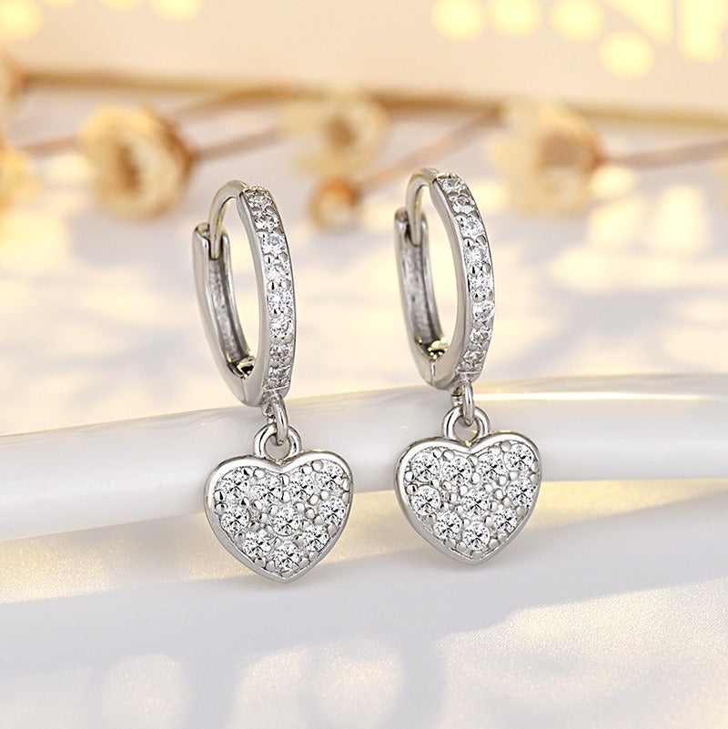 Wholesale Sterling Silver Heart Shaped Earrings Set with Diamonds Love Earrings