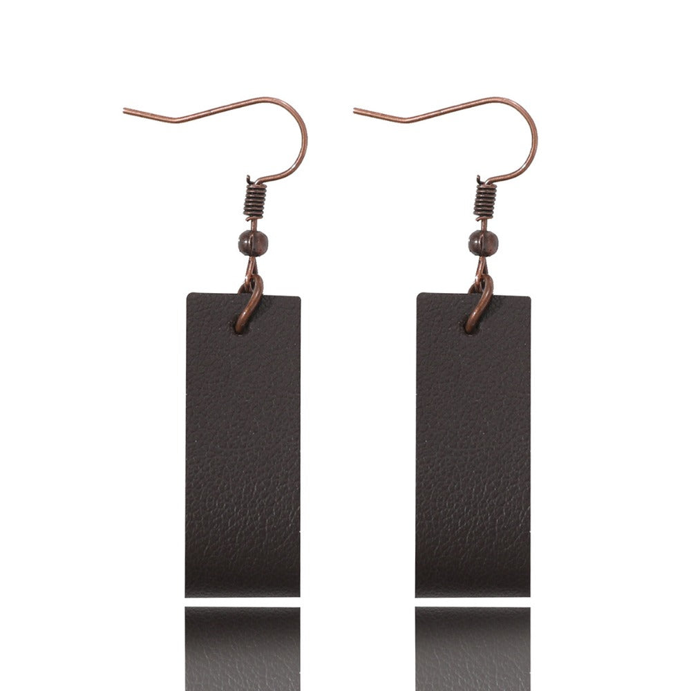Wholesale Rectangular Lychee Pattern Leather Earrings
