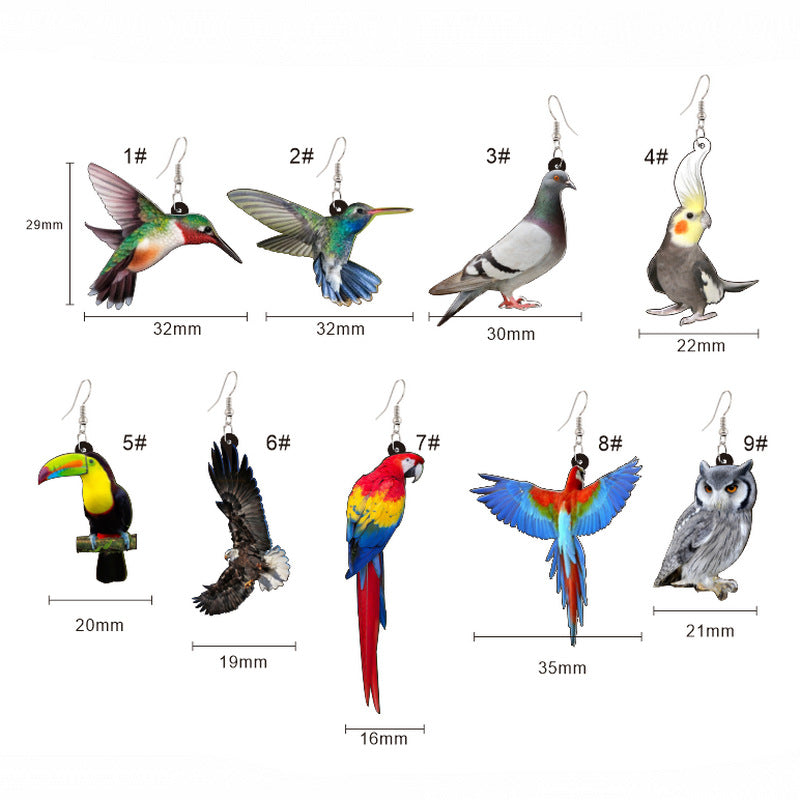 Wholesale Hummingbird Dove Eagle Owl Parrot Acrylic Bird Earrings