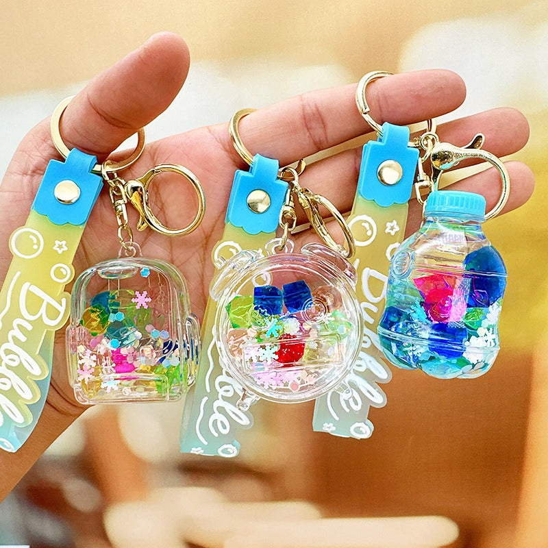 Wholesale Cartoon Colorful Quicksand Bottle Acrylic Liquid Keychain