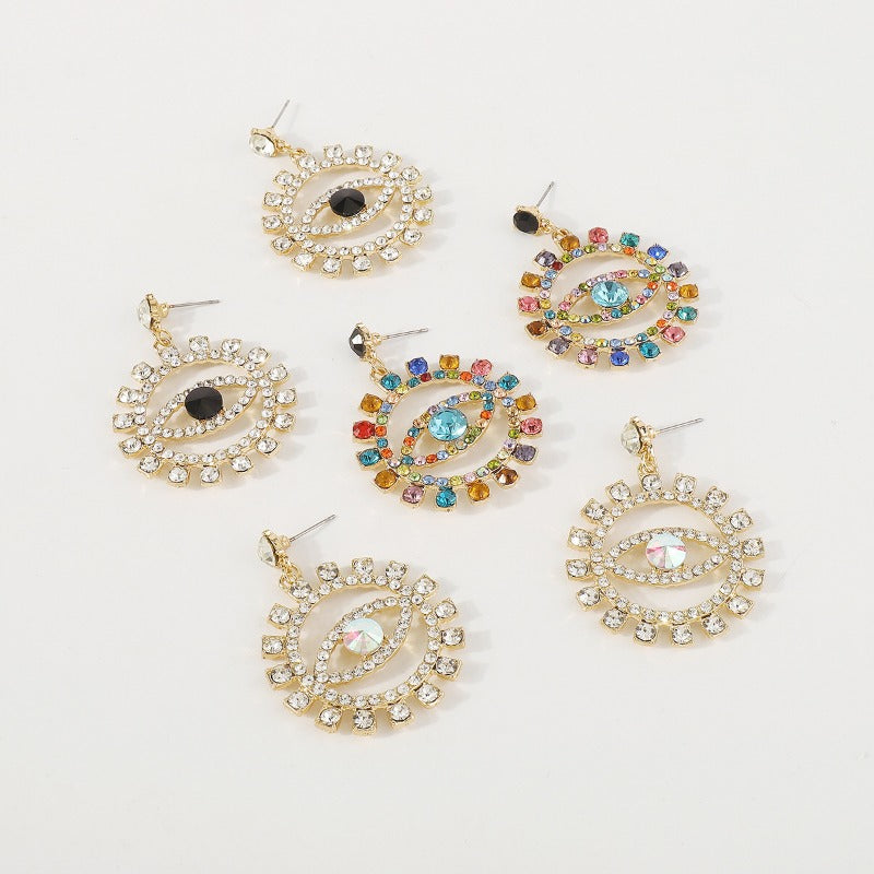 Wholesale Devil's Eye Alloy Full Diamond Earrings