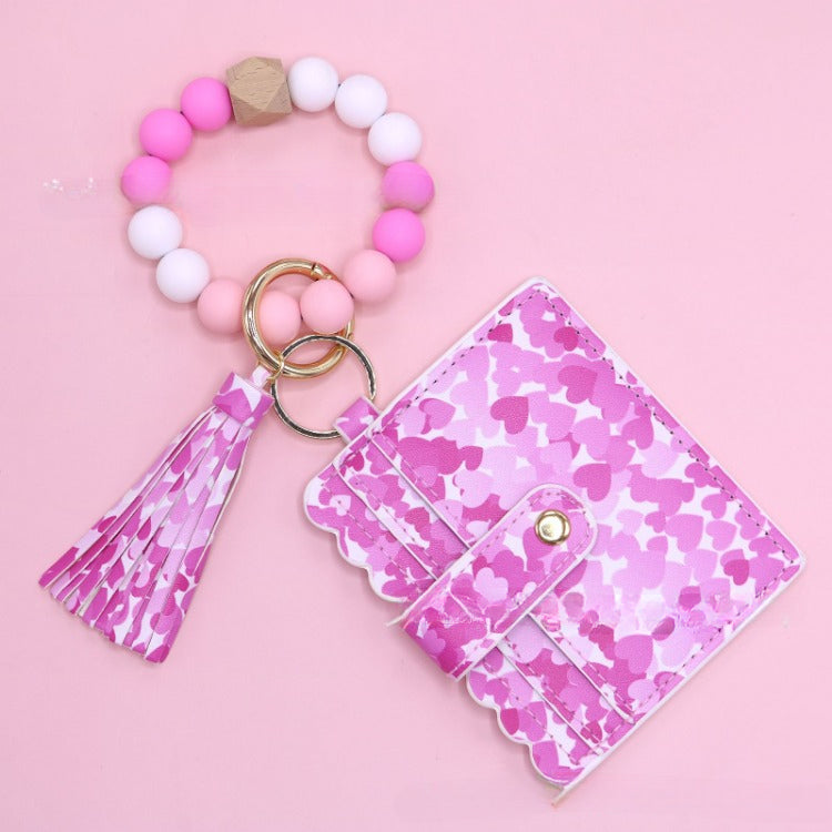 Wholesale Silicone Beech Wood Beaded Pendant Keychain