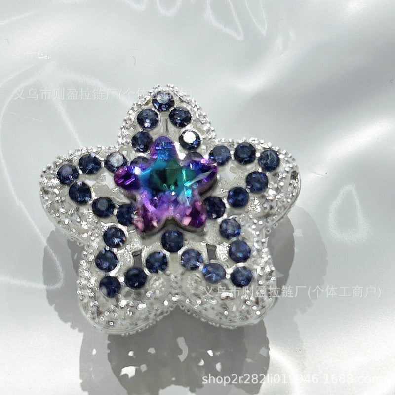 Wholesale 10pcs with Diamond Zircon Pentagram Vertical Hole Irregular Double-sided Diamond Pentagram Beads