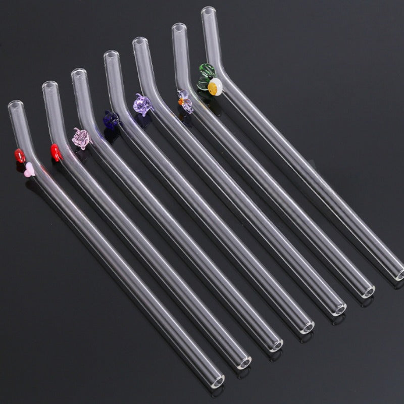 Wholesale Colorful Heart Flower Glass Straws