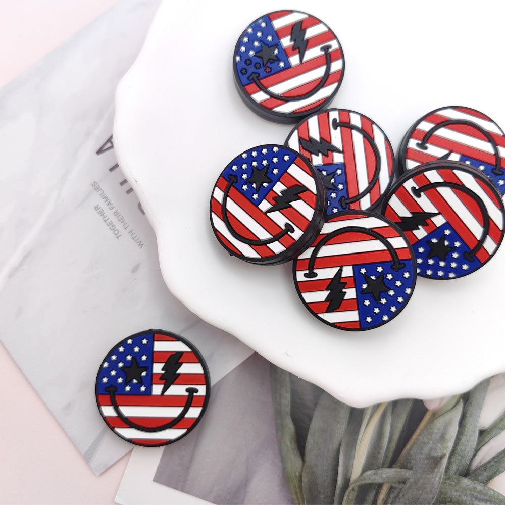 Wholesale 10pcs Independence Day Smiley Cartoon Silicone Beads