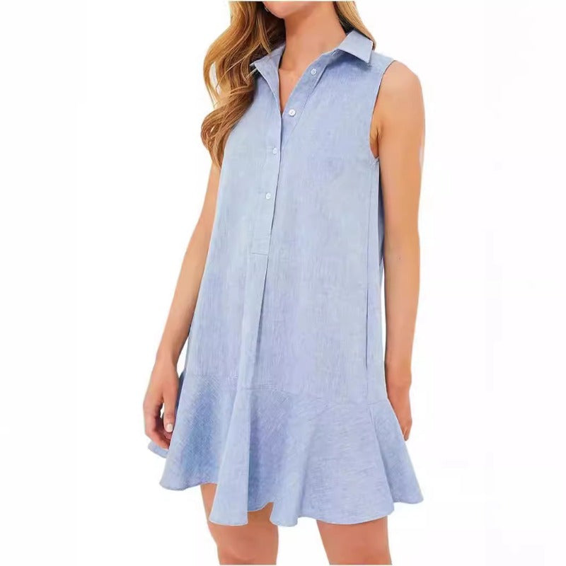 Wholesale spring and summer pure cotton sleeveless shirt with lotus leaf hem for Women Clothes