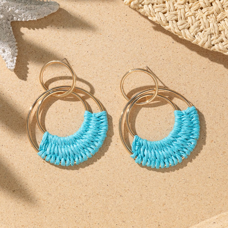 Wholesale Boho Raffia Braided Earrings