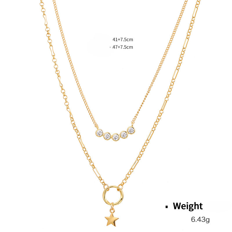 Wholesale Copper Inlaid Zirconium Plated Genuine Gold Multi-layer Stacked Necklace Collarbone Chain