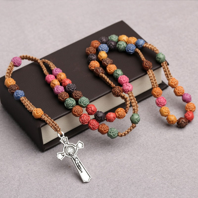 Wholesale Colorful Seven Sorrows Rosary Cross Handmade Necklace
