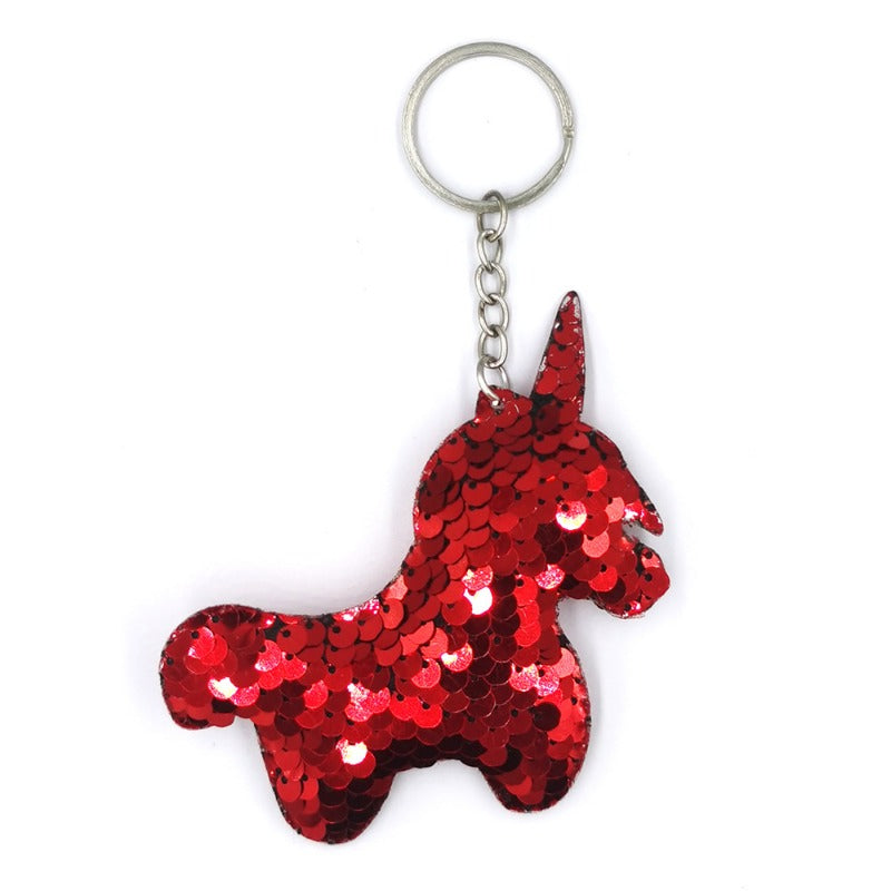 Wholesale Reflective Shiny Unicorn Sequin Pony Bag Hanging Rainbow Sequin Keychains