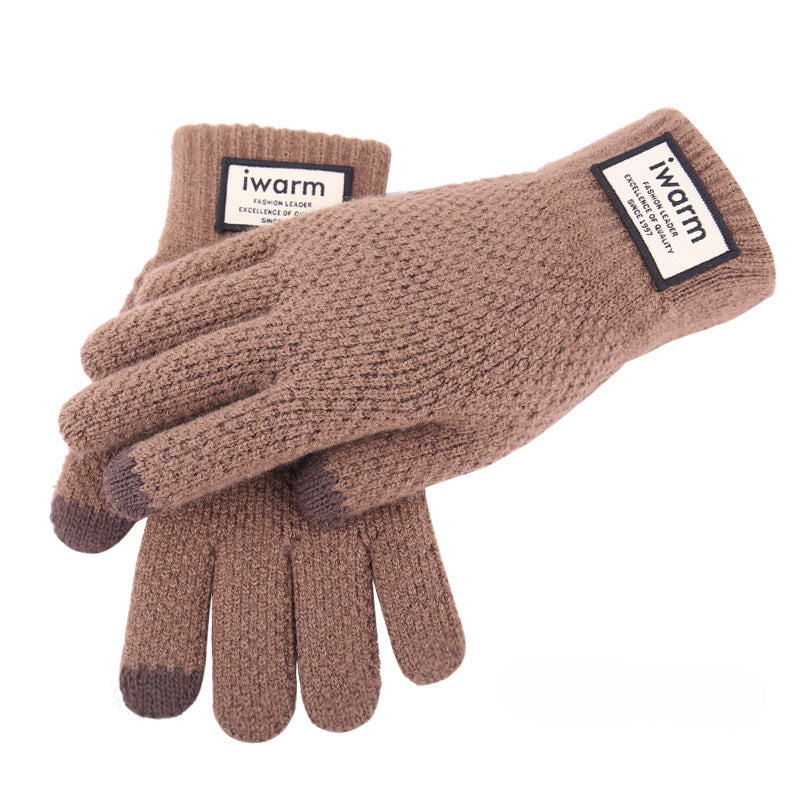 Wholesale New Double-layer Touch Screen Gloves Autumn and Winter Men's Fleece Knitted Gloves