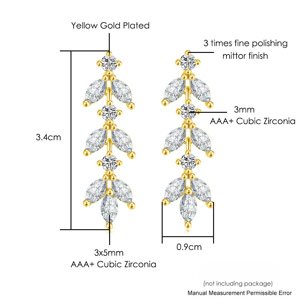 Wholesale of Long Leaf Zircon Copper Earrings