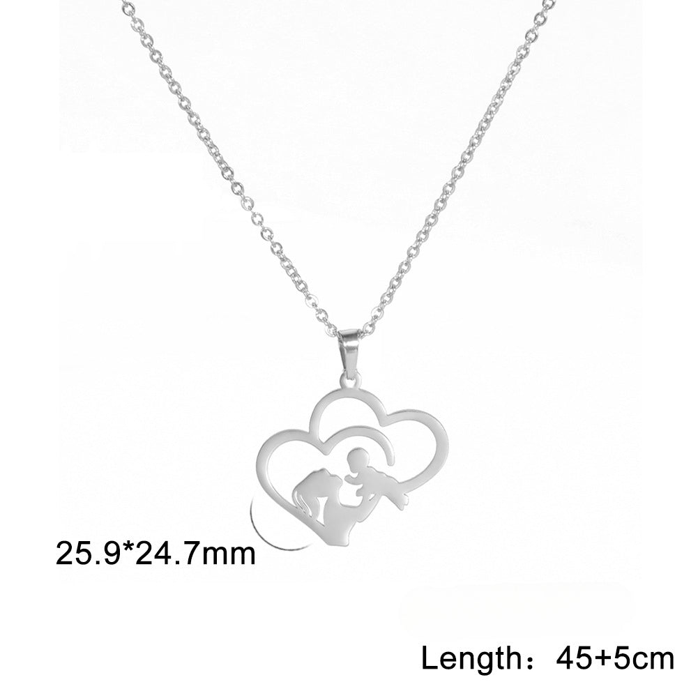Wholesale Mother's Day Hollowed Out Stacked Love Mother Holding Baby Silhouette Stainless Steel Necklace