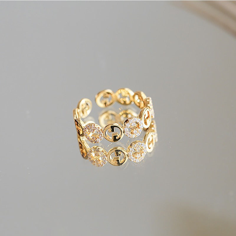 Wholesale Diamond Inlaid Zircon Geometric Opening Metal Rings