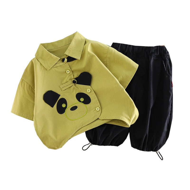 Wholesale Boys' Cotton Panda Shirt and Shorts Set