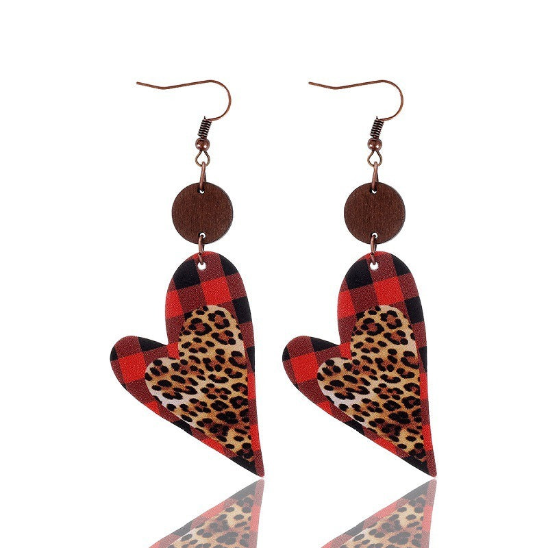 Wholesale Multiple Heart Pattern Valentine's Day Leopard Print Leather Earrings