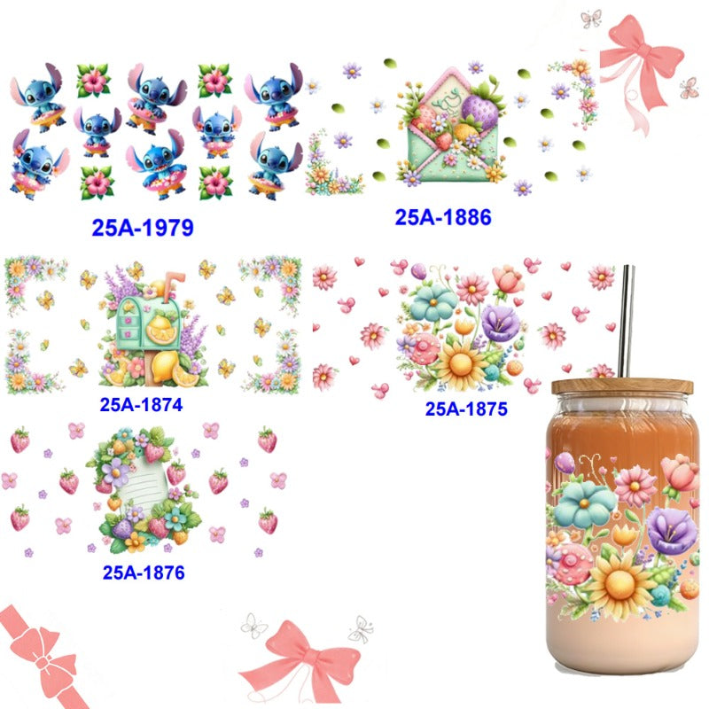 Wholesale 1pcs/5pcs Cute Cartoon Colorful Fruits Flowers 16oz Cup UV DTF Wraps OLY Exclusive