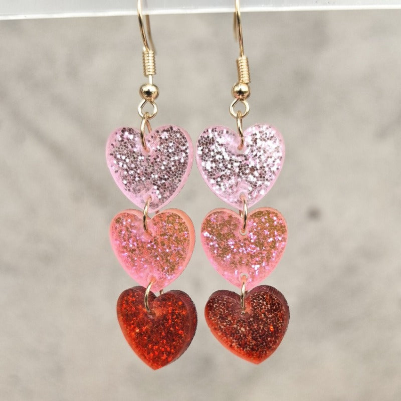 Wholesale Acrylic Valentine's Day Series Pink Red Sequins Love Simple Cute Sweet Peach Heart Pendant Earrings