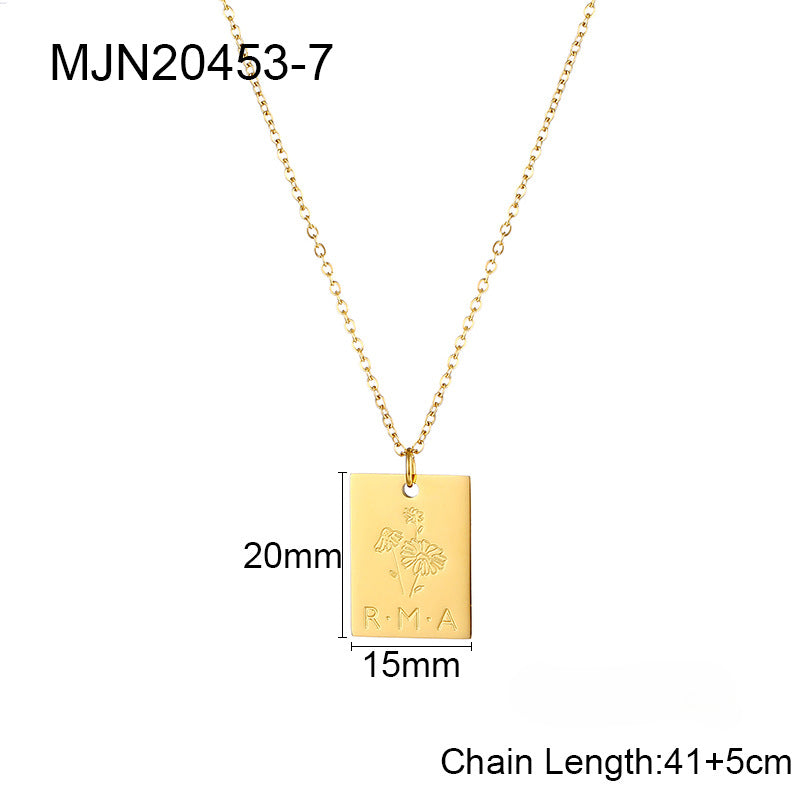 Wholesale Letter Square Tag Titanium Steel Necklace