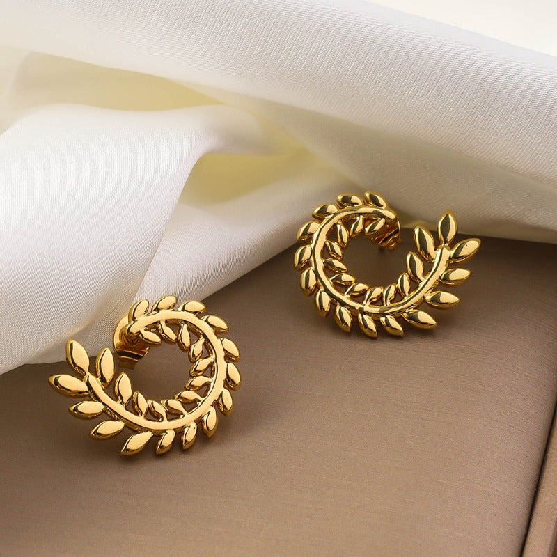 Wholesale Temperament Stainless Steel Wheat Ear Plated with 18K Retro Trendy High-end Design Earrings