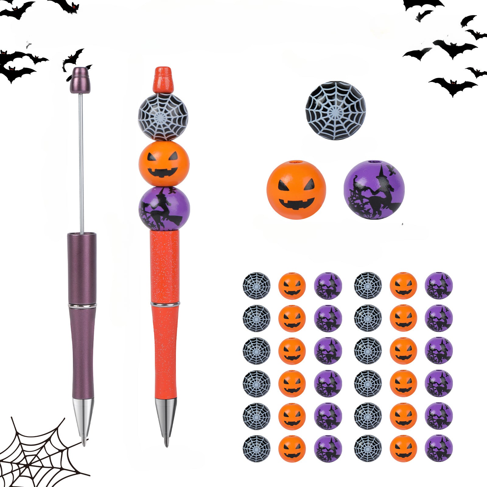 Wholesale Beaded Pens Fun Halloween Pumpkin Spider Solid Wood