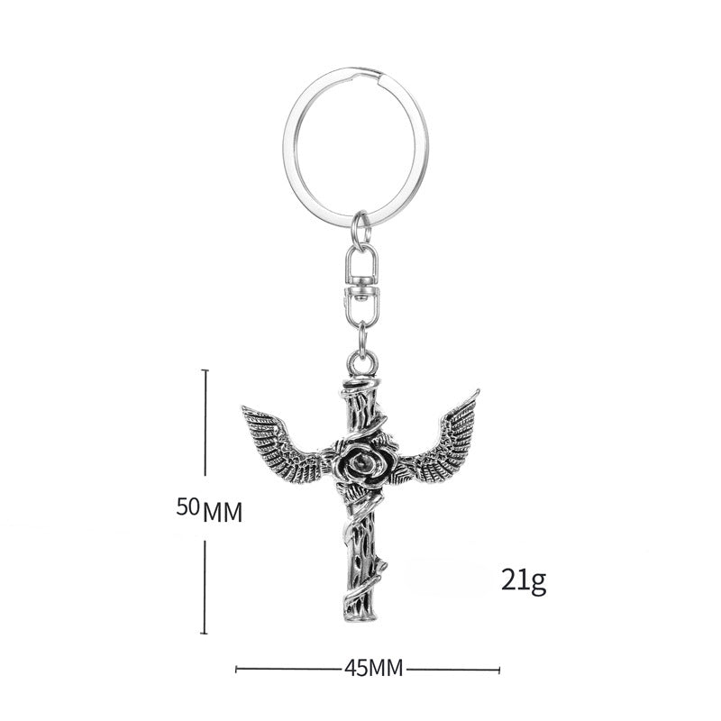 Wholesale Rose Wings Cross Keychain