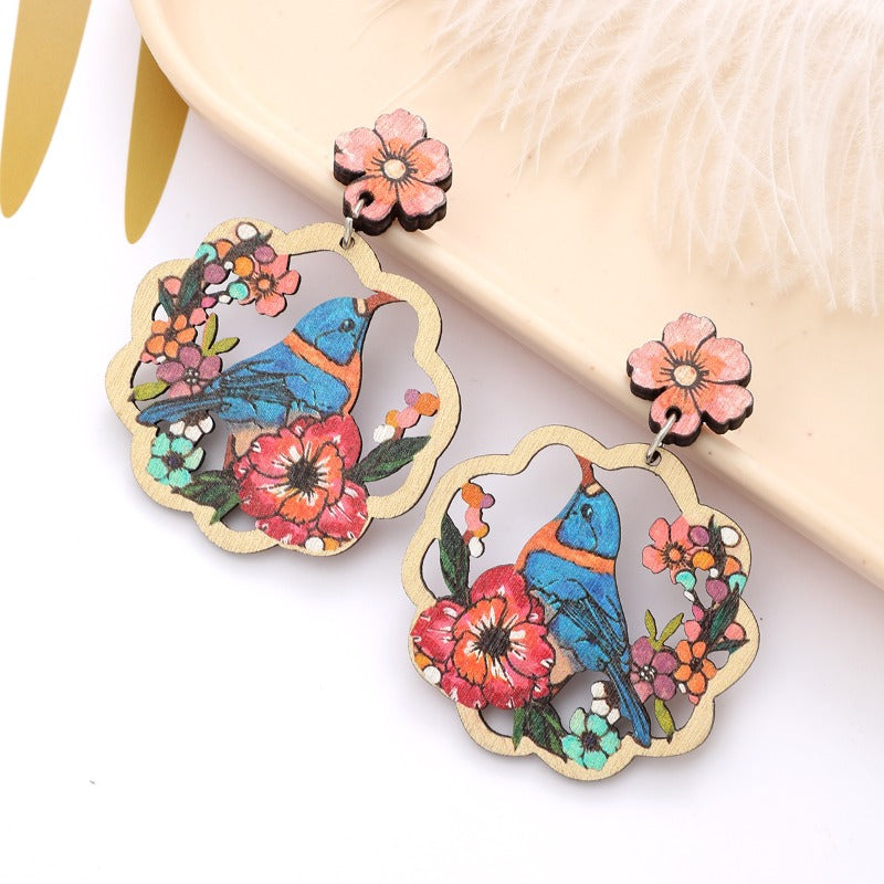 Wholesale Coconut Tree Flower Bird Hollow Round Personalized Fashion Earrings