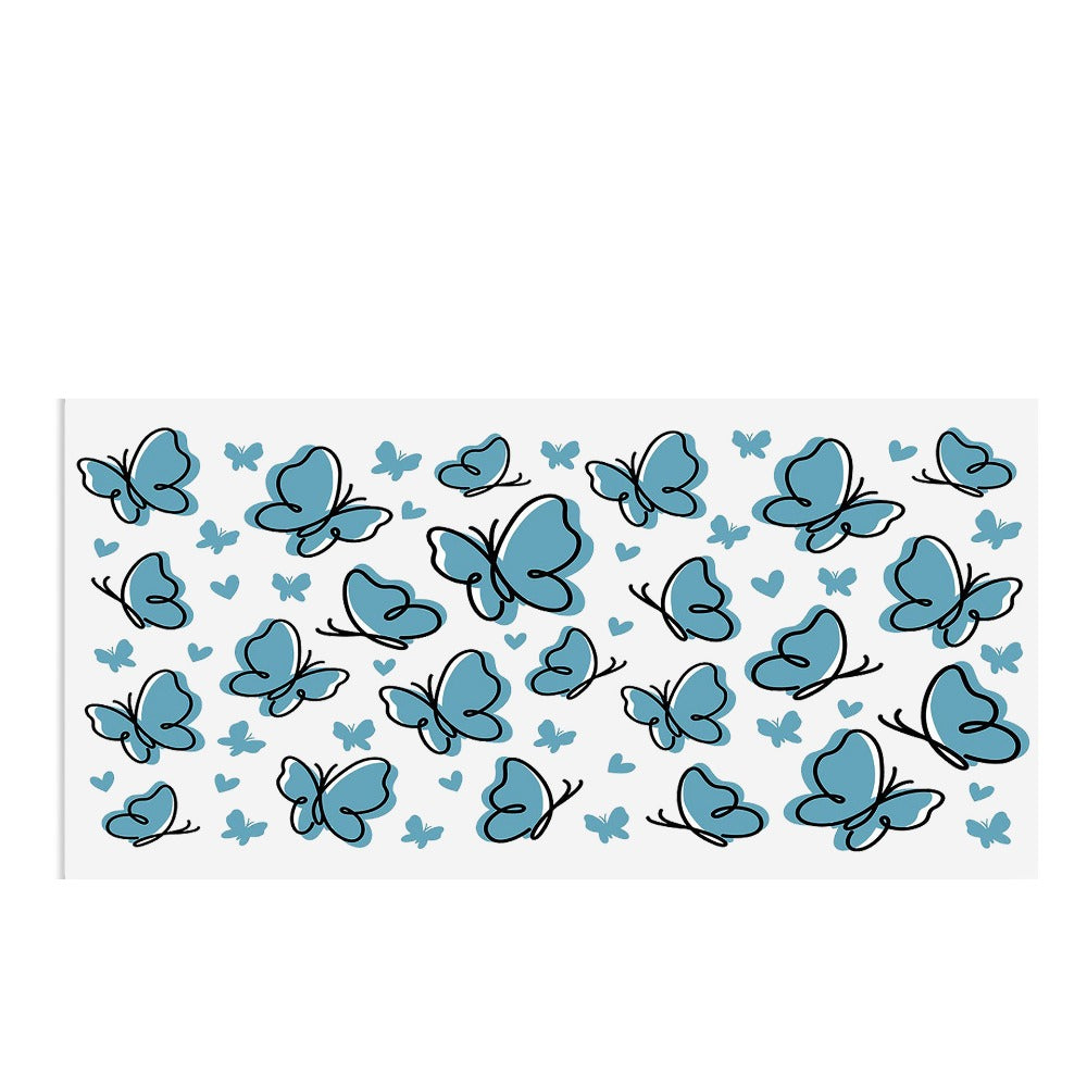 Wholesale 5pcs Butterfly Flower Print UV DTF Transfer Crystal Cup Sticker