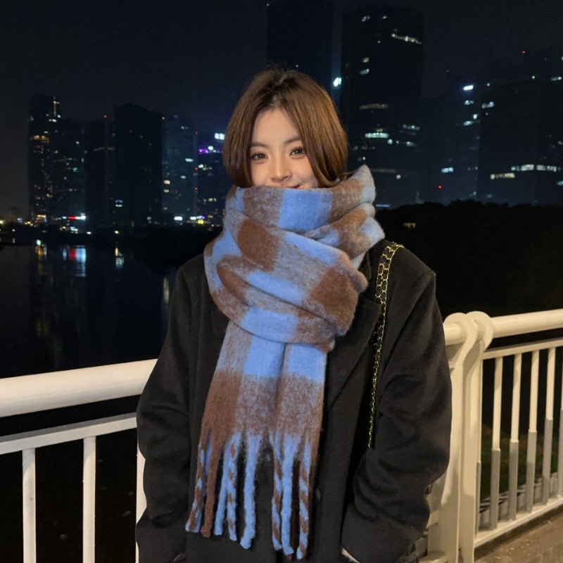 Wholesale Autumn/Winter Maillard Imitation Cashmere Checkered High End Versatile Shawl Thickened Warm Scarf