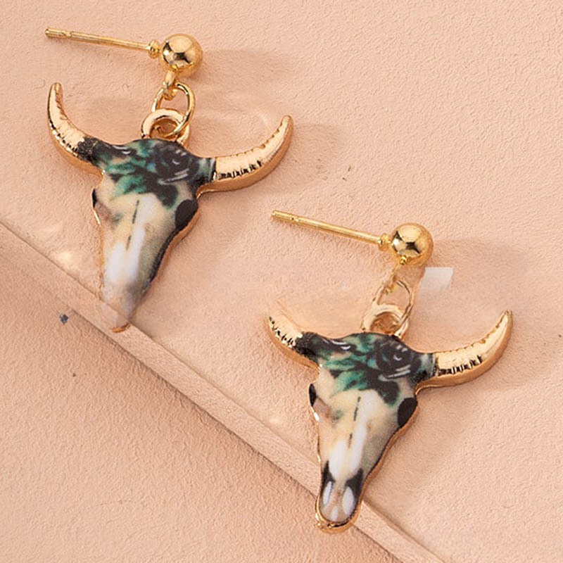 Wholesale Color Bull Head Alloy Earrings