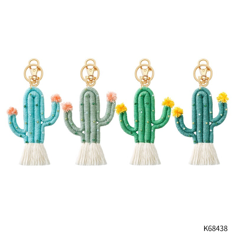 Wholesale Green Plant Cactus Bohemian Rice Bead Handmade High Grade Keychains