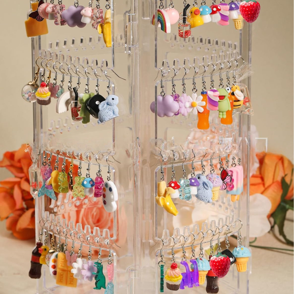 Wholesale 5pcs/pack Hot Sale Sweet Cool Creative Resin  Flowers, Strawberry Mushroom Drink Bottle, Small Cake Earrings Set