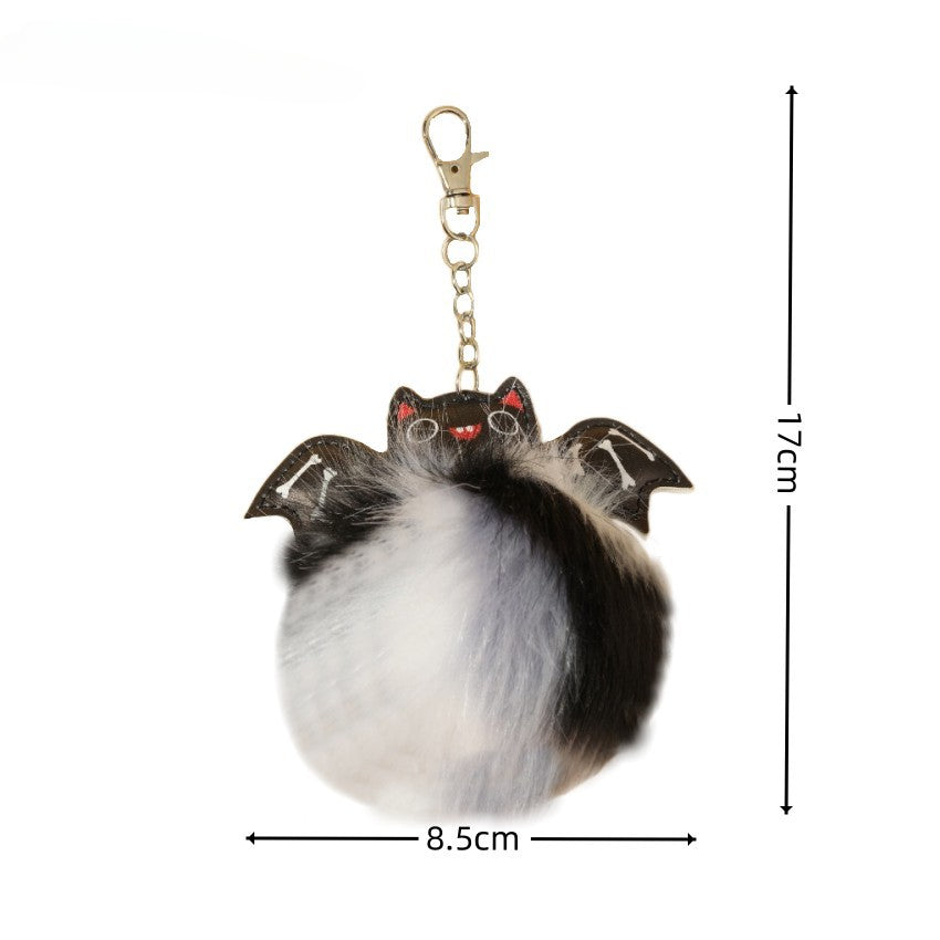 Wholesale Halloween PU Bat Fur Balls Keychain