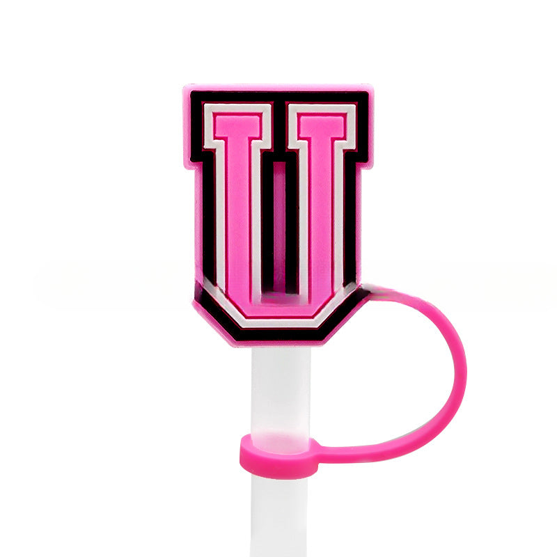 Wholesale 10MM Pink English Letter DIY Decoration Accessories Straw Sleeve Silicone Dust Plug